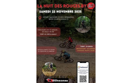 La nuit des rouges (Parcours VTT et GRAVEL) - Châtellerault - Samedi 22 novembre