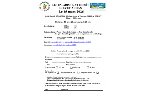 Brevet Audax - Dimanche 15 mars